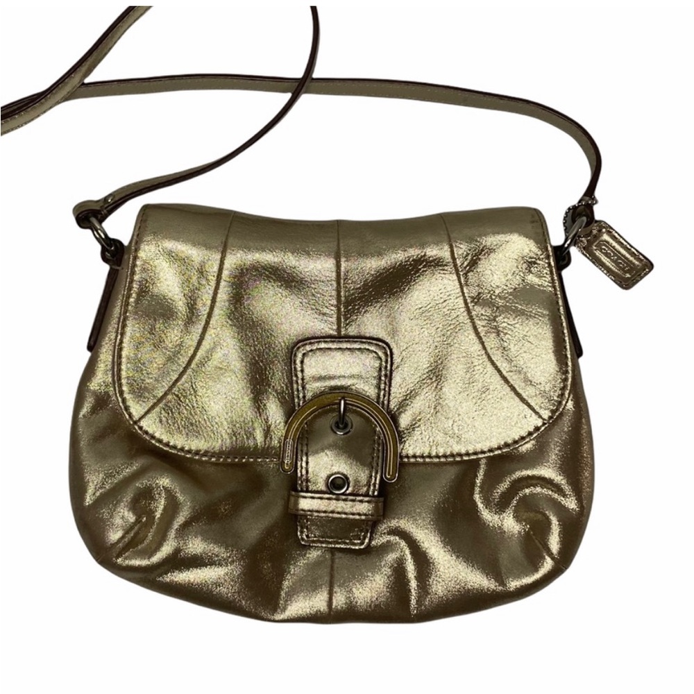 Coach Metallic Gold/Champagne Buckle Crossbody Bag Glam